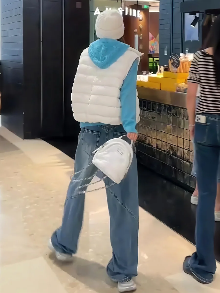 Lekka kamizelka puchowa ort 90 White Du dla kobiet, jesienno-zimowa, ciepła, uniwersalna, wyszczuplająca, z wysokim kołnierzem, odzież wierzchnia.