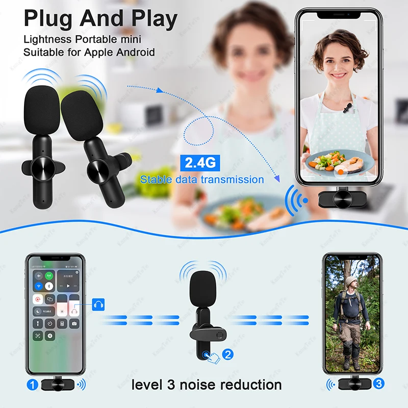 Wireless Lavalier-mikrofon Mikrofon Tragbare Mini Mic Noise Reduction Audio Video Aufnahme Für iPhone Android Gaming Live Broadcast