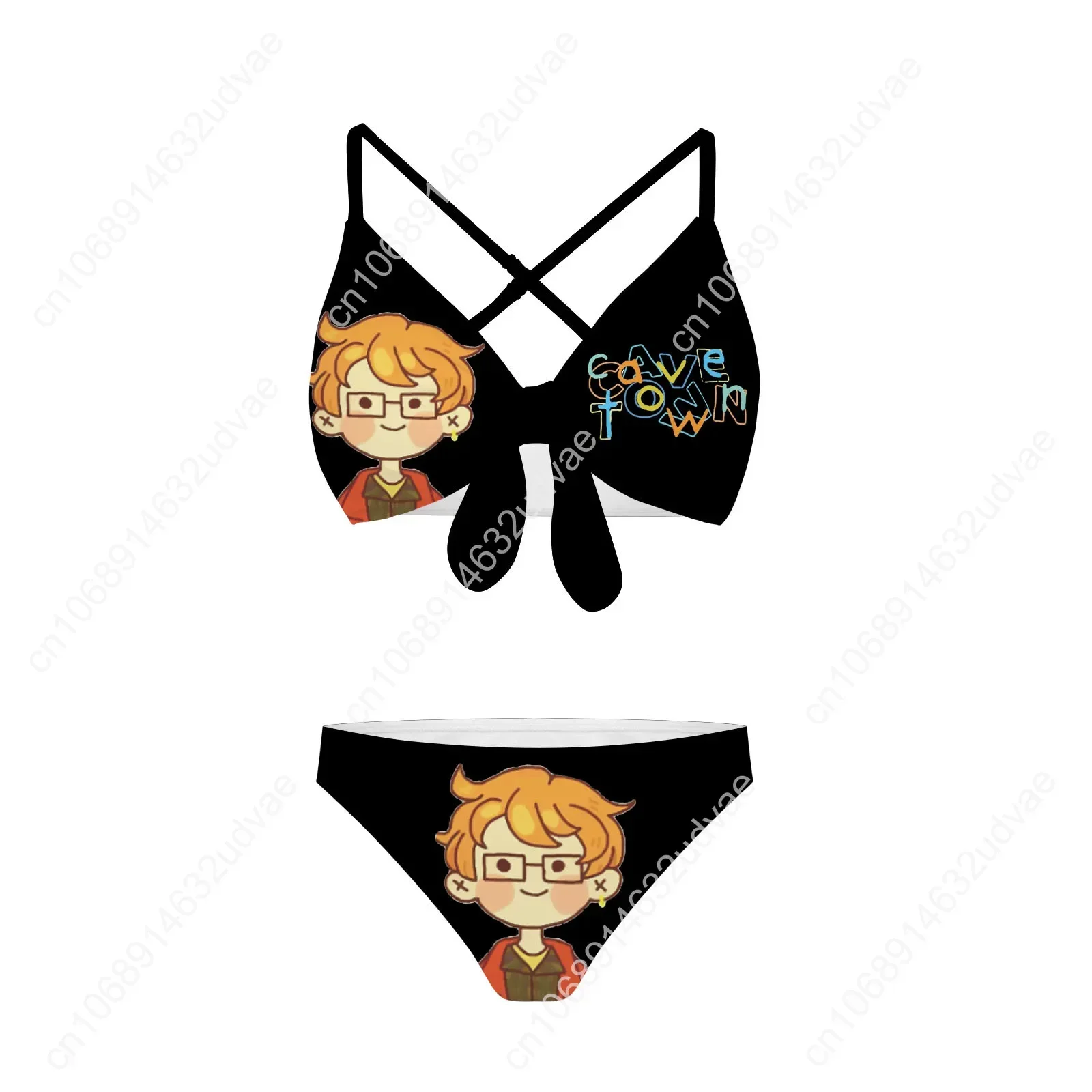 CAVETOWN Bathing Suits Cross Strap Suspenders Swimsuits Womens Personalized Bikini Pool Party Swimwear Customized Beachwear