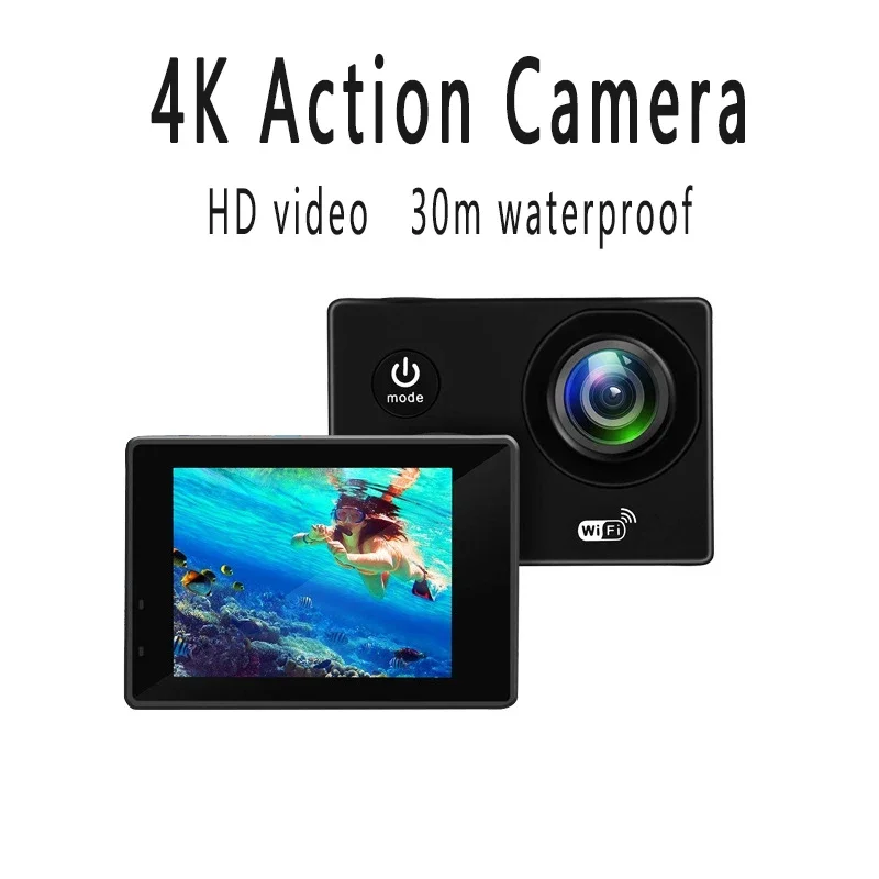 Portable Action Camera Ultra HD 4K/30fps WiFi 2.0-Inch 170D Underwater Waterproof Helmet Video Recording Camera Remote Sport Cam