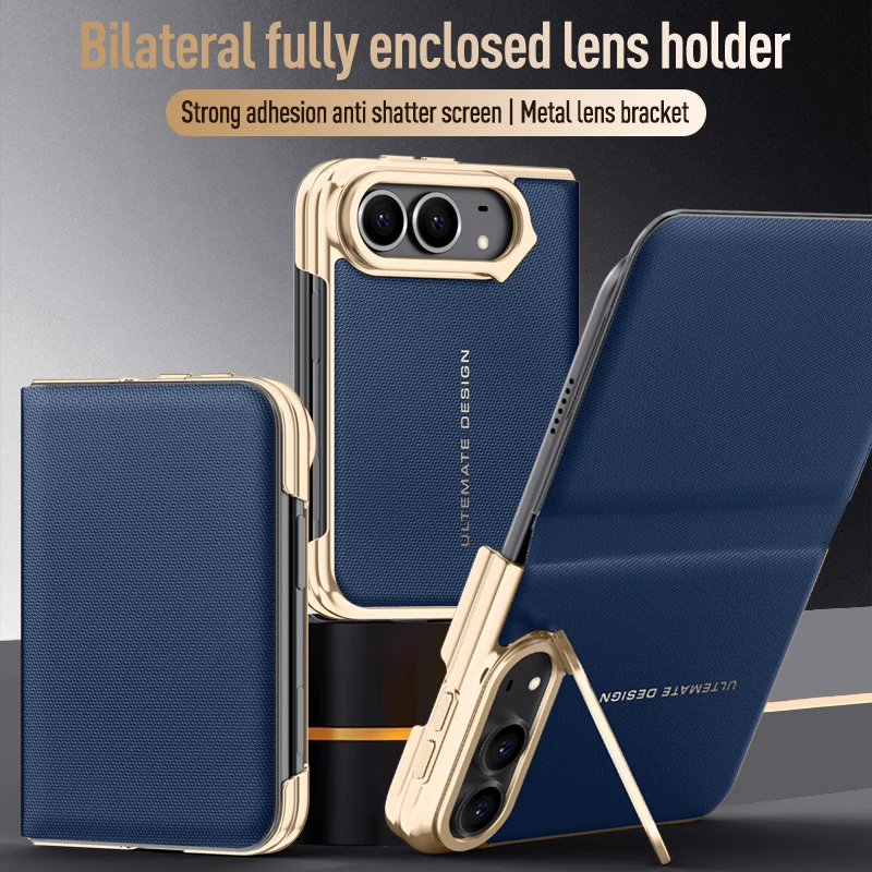For iPhone Duo Case Luxury Business Matte Leather Skin-Friendly Magnetic Flip Cover Lens Bracket Shockproof Protect Accessories