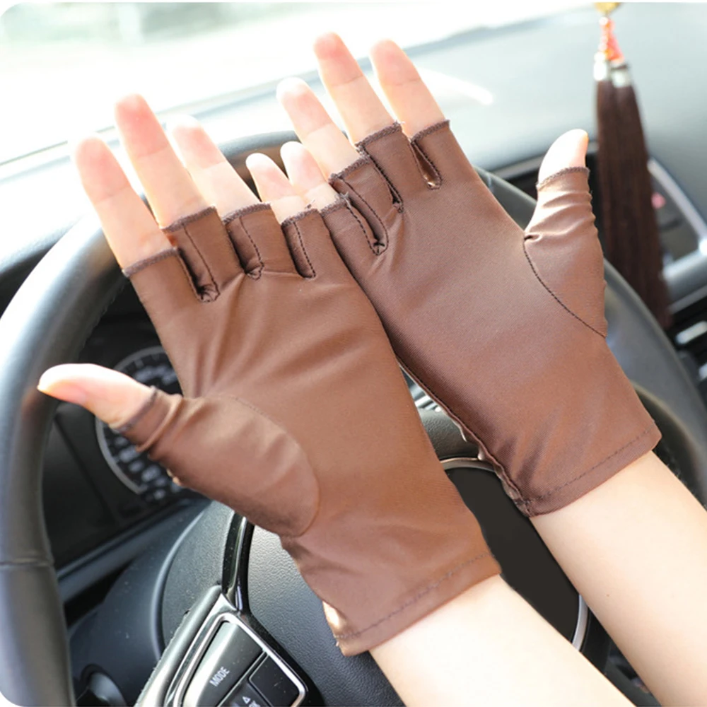 Hand Protector Women Elastic Stretch Non-Slip Sunscreen Half Finger gloves Driving Gloves Anti-UV Mittens