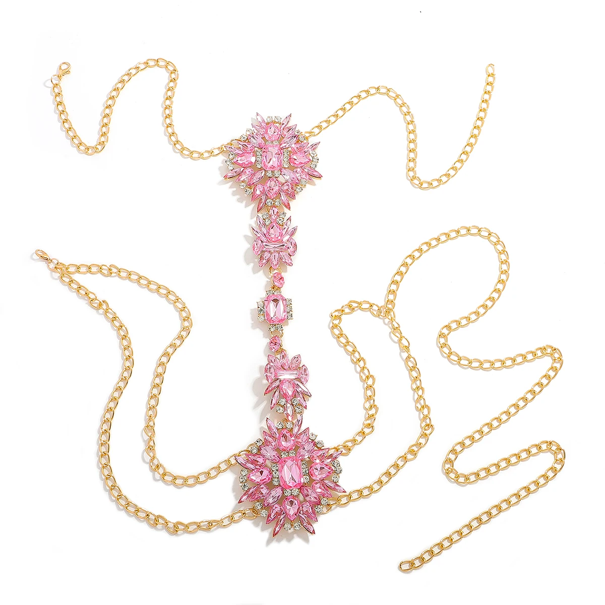 Dvacaman جديد براقة لامعة الوردي كريستال الجسم سلسلة مغر فو الأحجار الكريمة تصميم قسط المجوهرات الفاخرة مغرية الجسم ديكور #3