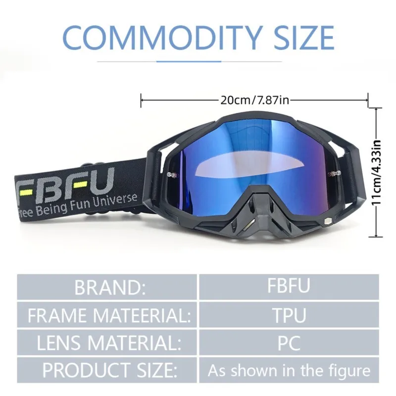 Unisex Outdoor Sports Glasses, Comfort Fit Lens, for Motorcycle Riding, MTB, MX, Skiing, Mud Terrain & Night Ride