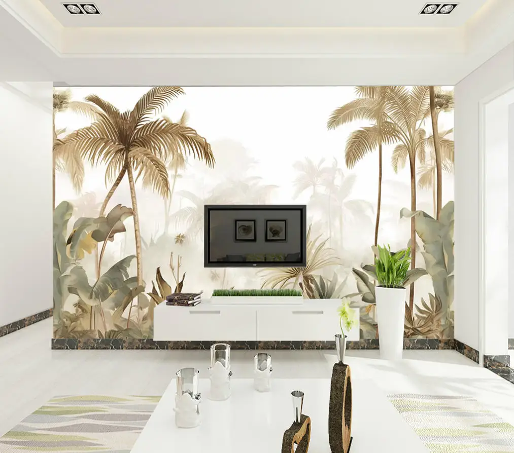 Customized Wallpaper Southeast Asian Tropical Rainforest Advanced Mural Painting TV Background Wall Room Decoration Wallpaper