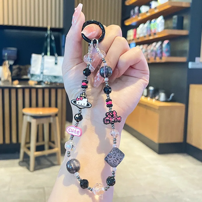 산리오 만화 헬로키티 비즈 체인 애니메이션 폰 체인 귀여운 백팩 펜던트 귀여운 키체인 모바일 케이스 액세서리 선물
