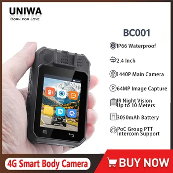UNIWA BC001 2.4-calowy dotykowy ekran, ośmiordzeniowy procesor, Android, inteligentna kamera IP66 z noktowizorem IR, kamera osobista z PTT, przenośny ekran do noszenia.
