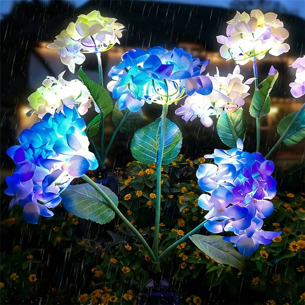 

Simulation 3 Heads Hydrangea Flower Solar LED Lawn Lamp Fairy Summer Wedding Party Outdoor Patio Garden Ramadan Decoration