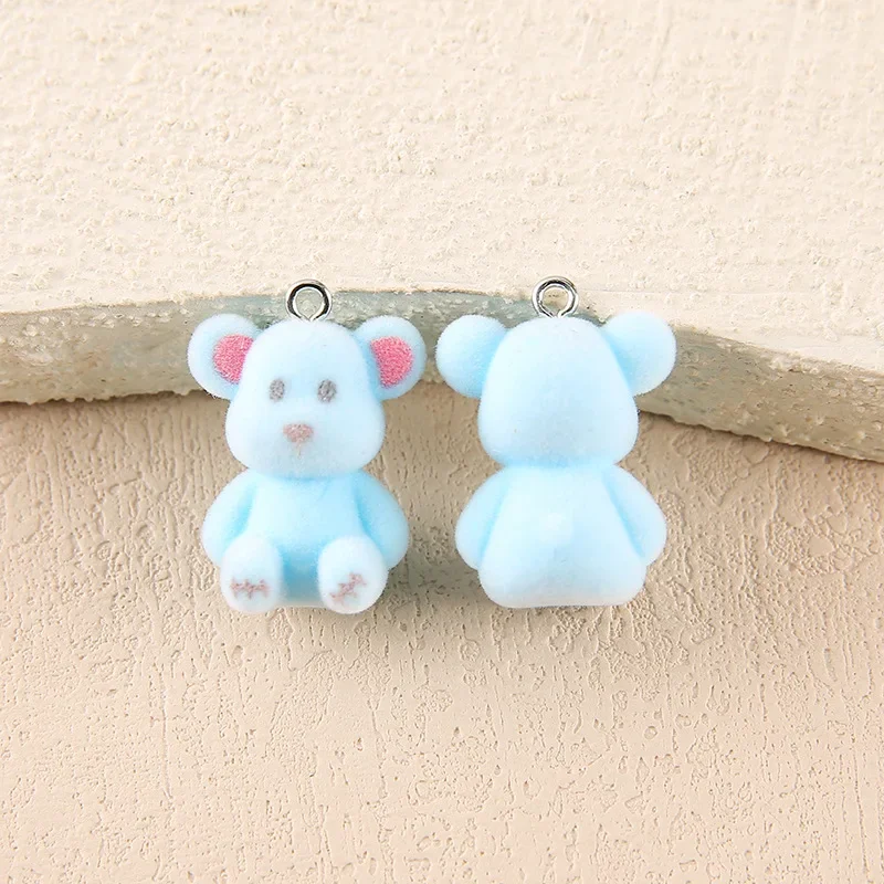 30pcs Flocked dolls Resin Charms Colorful cute Bear Pendant for Bag Keychain Earring Necklace DIY Crafts Jewelry Make fittings