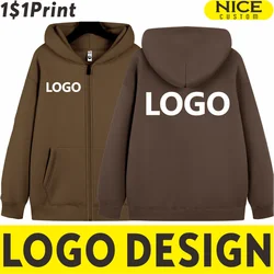 Hoodie com zíper de caxemira quente com logotipo, jaqueta grossa casual, bordado personalizado, moletom na moda, impressão, inverno