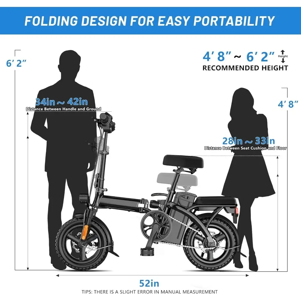 Electric Bike, Folding Ebike,Electric Bicycle with Removable Battery, 20MPH Commuting Electric Bike, High Brushless Gear Motor