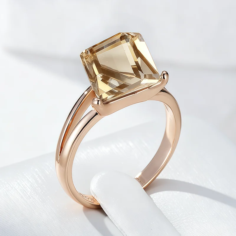 Wbmqda Einzigartige hellbraune Würfel-Steinringe für Frauen, 585er Roségold, modischer Urlaubsschmuck, Accessoires