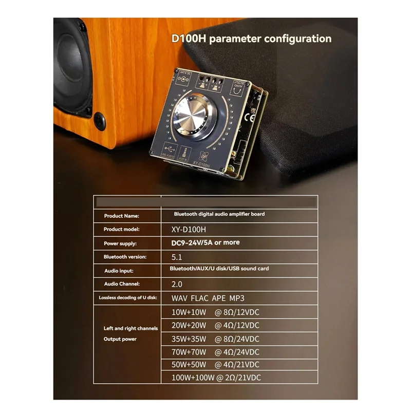 

-A20Z Bluetooth Stereo Amplifier Module 100W+100W Digital Audio Power Amplifier DC 9-24V/5A For Home Theater