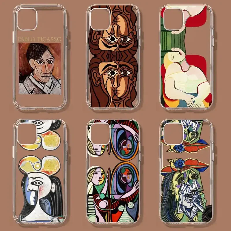 Picasso Abstract Art Painting Phone Case For iPhone 11 12 Mini 13 14 15 Pro XS Max X 8 7 6s Plus 5 SE XR Transparent Shell