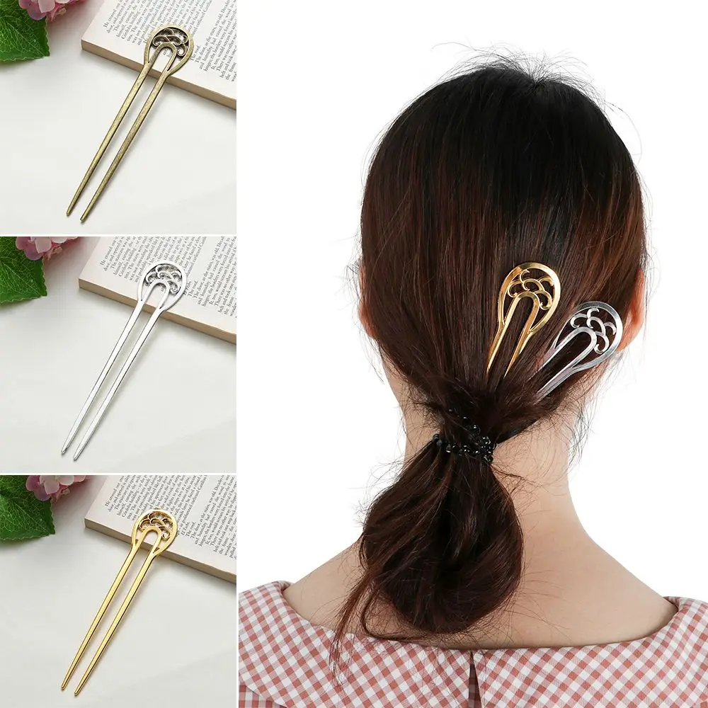 

Women Hair Accessories Hair Care Alloy Hairpin U-shaped hairpin Metal Hair Stick Double wavy flower