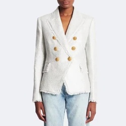 Three Color S-xxl High-quality Fashionable New Tweed Tassel Edge Gold Button Slim Temperament Commuter Women's Suit Coat