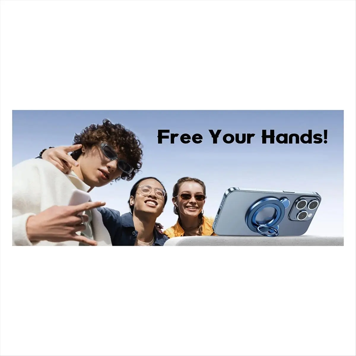 A10R Magnetic Phone Grip Holder Portable Finger Ring Stand with 360° Rotation 90° Flip Kickstand for Smartphones Blue