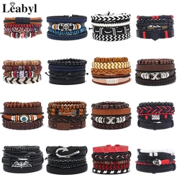 MIX Style Handmade Braided Leather Strap Vintage Bracelet Classic Lace Up Punk Bracelets Jewelry for Men Gift