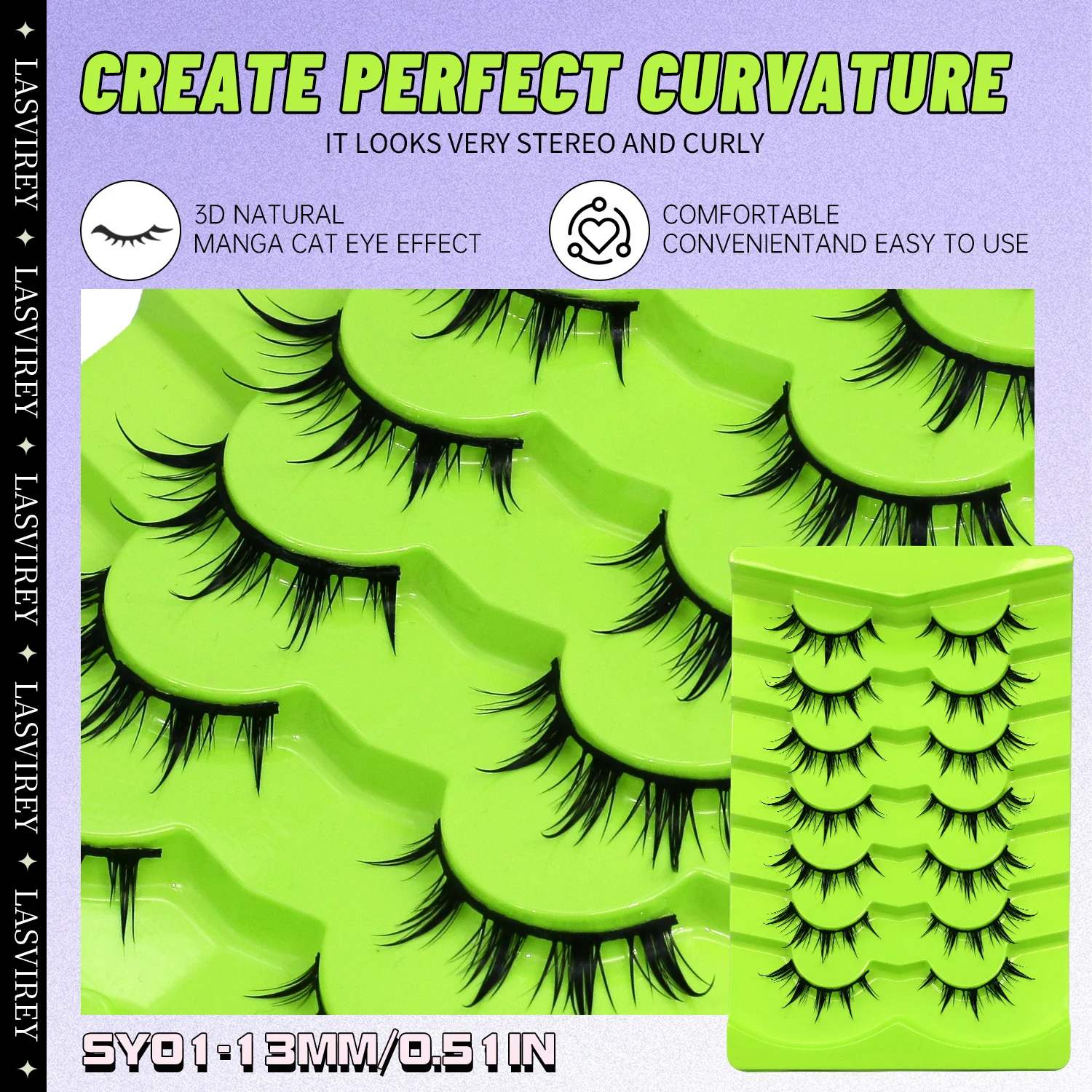 LASVIREY マンガまつげ ナチュラルウェットラッシュ ソフトクロス ナチュラルロングつけまつげ ナチュラルカール ​ ​   3Dフェイクミンクまつげメイク