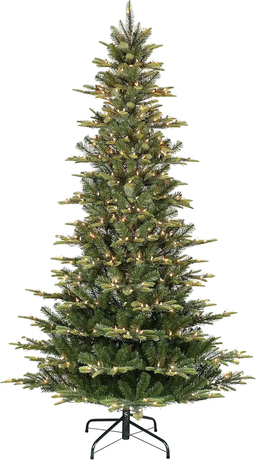 7.5 Foot Pre-Lit Slim Aspen Fir Artificial Christmas Tree With 450 Ul-Listed Clear Lights, Green