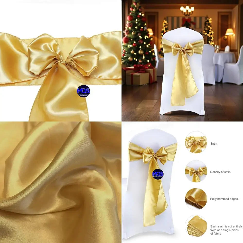 

50 Pack Gold Chair Sashes, 7 x 108, Decorative Bows for Holiday & Special Events