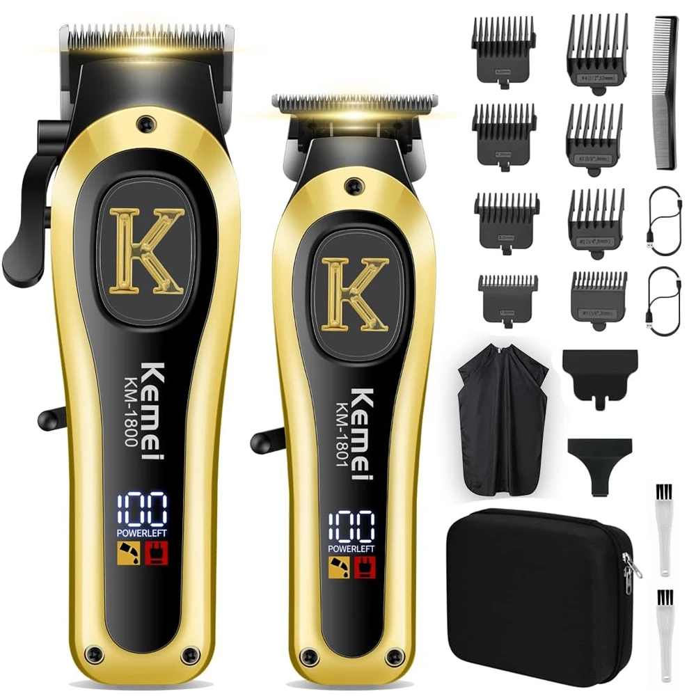 

KEMEI-1800 Профессиональная машинка для стрижки волос, комплект электрической машинки для стрижки волос, перезаряжаемый триммер для волос с зарядной базой, бритва для мужчин