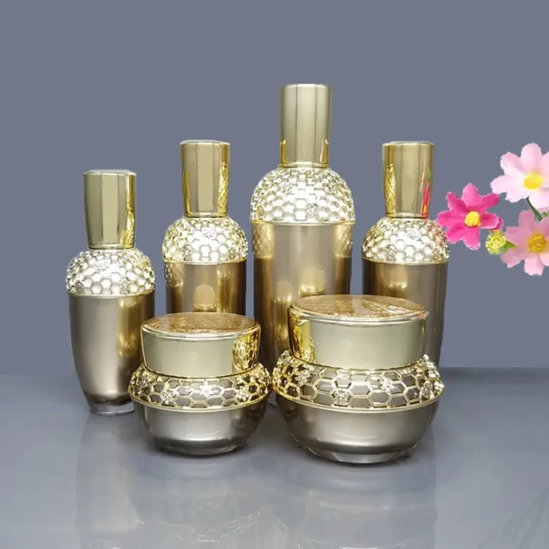 

10pcs/lot High Grade Gold 30/50g Acrylic Cosmetic Facial Cream Jar 30/60/120ml Eye Essence Airless Bottle Lotion Press Vaccum