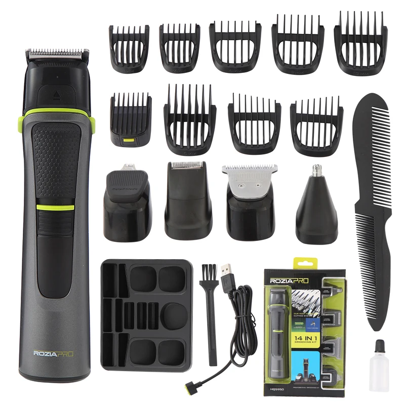 Rozia Electric Hair Clipper Hair trimmer& clipper 14 in 1 grooming kit Cutting Machine rechargeable Razor For Men