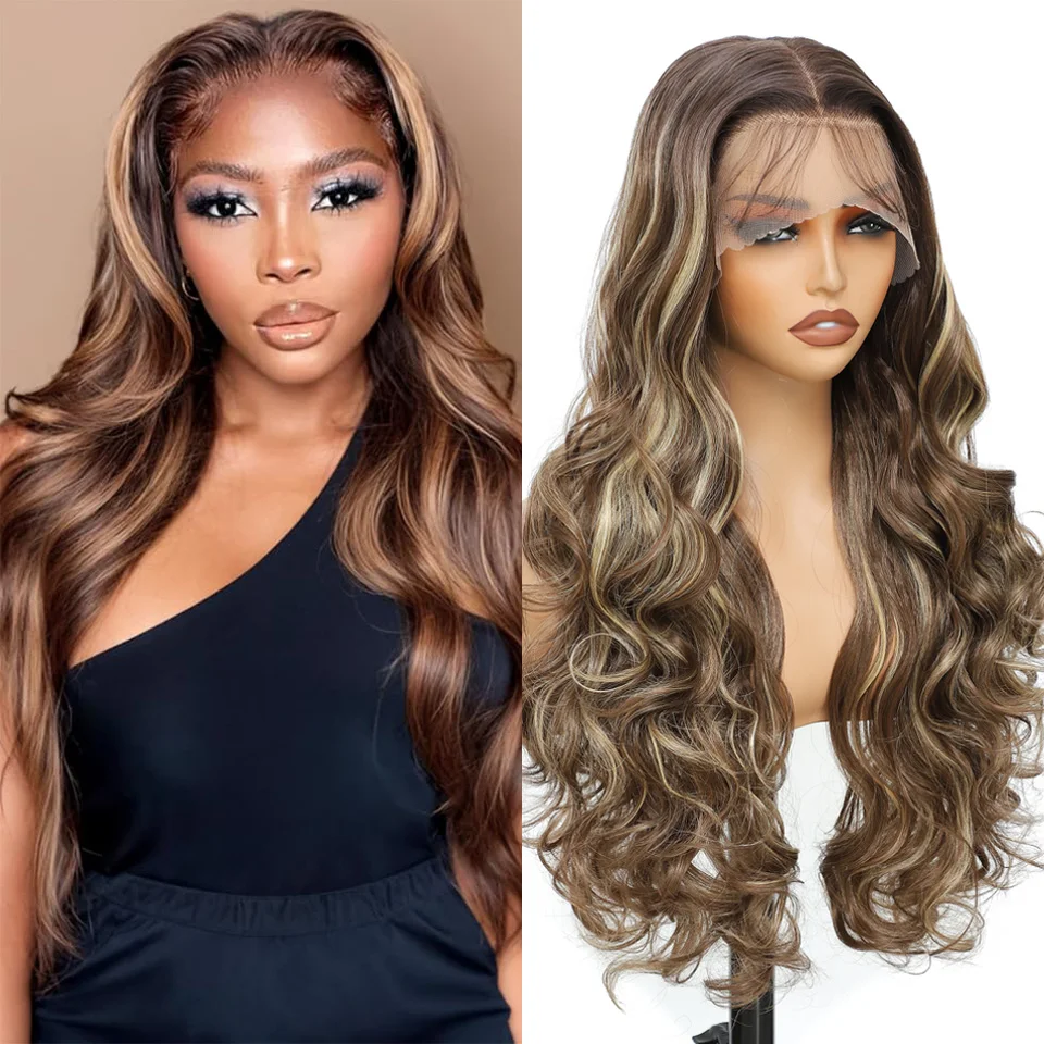 

30 Inch 13x4 Transparent Lace Front Wig For Women 180% Density Ombre Color Cosplay Wigs Body Wave Synthetic Hair Wigs For Women
