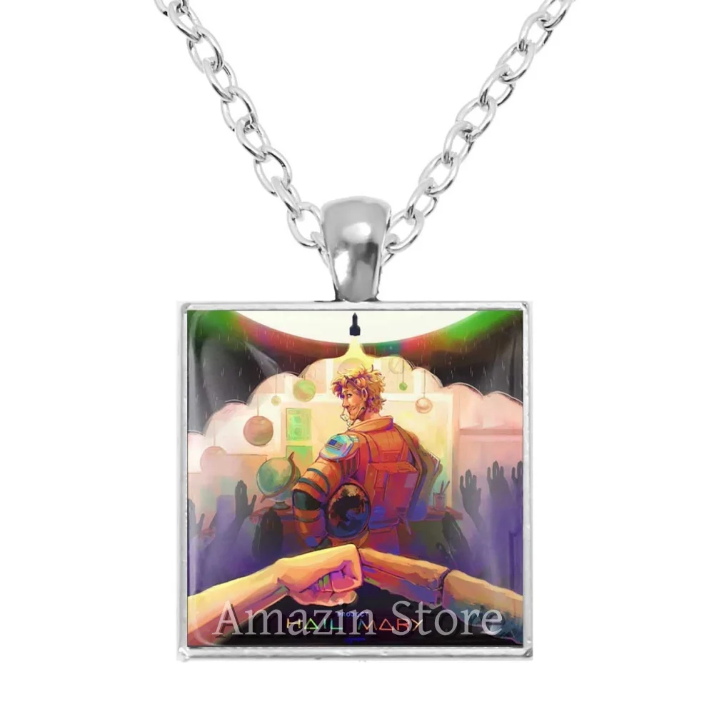 Hot Sales Ryan Gosling Project Hail Mary Laser Reflective 25mm Square Necklace Handmade Glass Pendant Decorations Gifts TH007