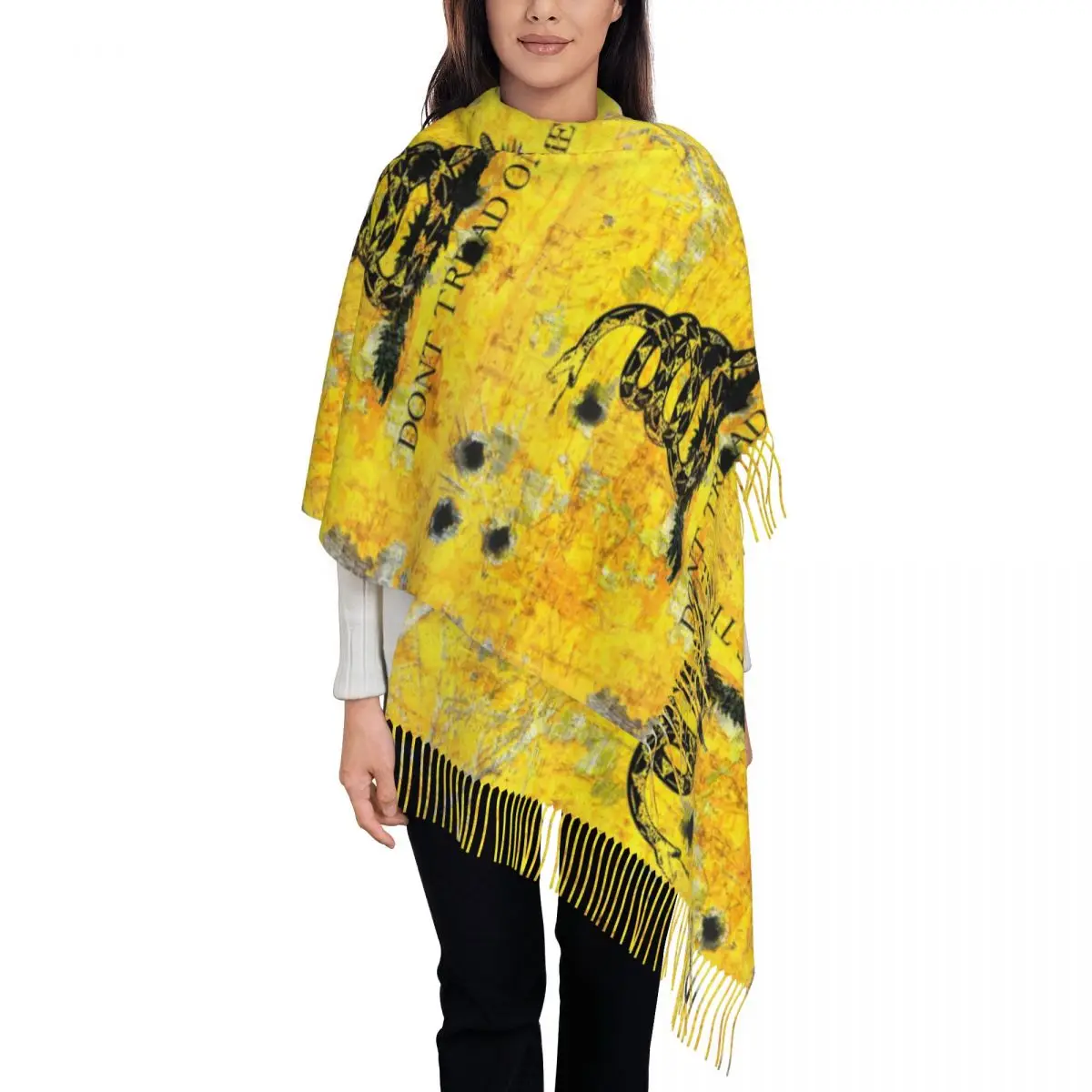 Gadsden Flag On Distressed Metal With Bullet Holes Don't Tread On Me Scarf Tassel Scarves for Women Shawls and Wraps Shawl Wrap