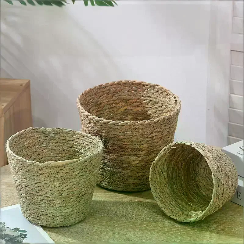 1Pcs Planter Basket Flower Pot Basket Rattan Straw Grass Woven Flowerpot Mini/S/M/L Furniture Decoration For Garden Terraces