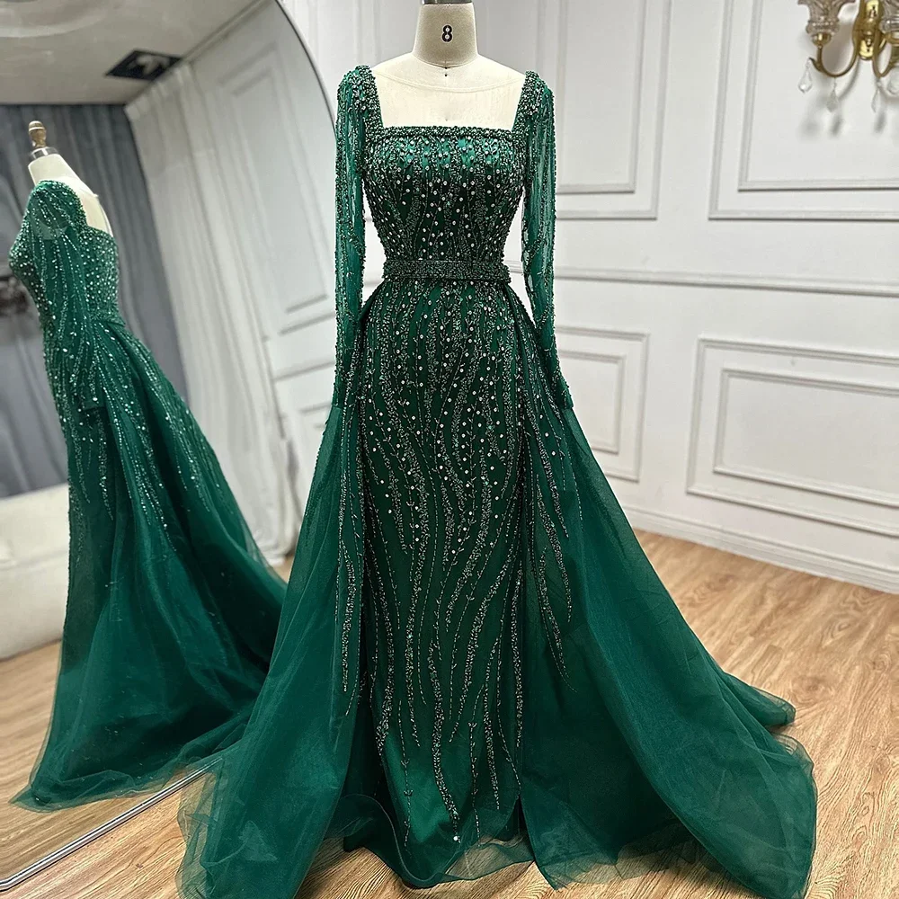 Serene Hill 2025 Saudi Arabia Green Overskirt Mermaid Beaded Evening Dresses Party Gowns Formal Occasion GLA72710 Customized