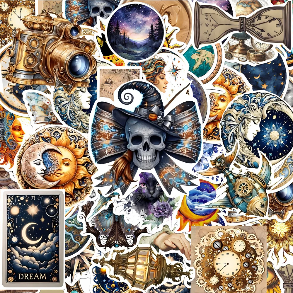 10/30/50 Stück ästhetische Astral Gothic Mond Graffiti Aufkleber für Laptop Telefon Fahrrad Skateboard wasserdicht Retro Aufkleber Spielzeug Geschenke