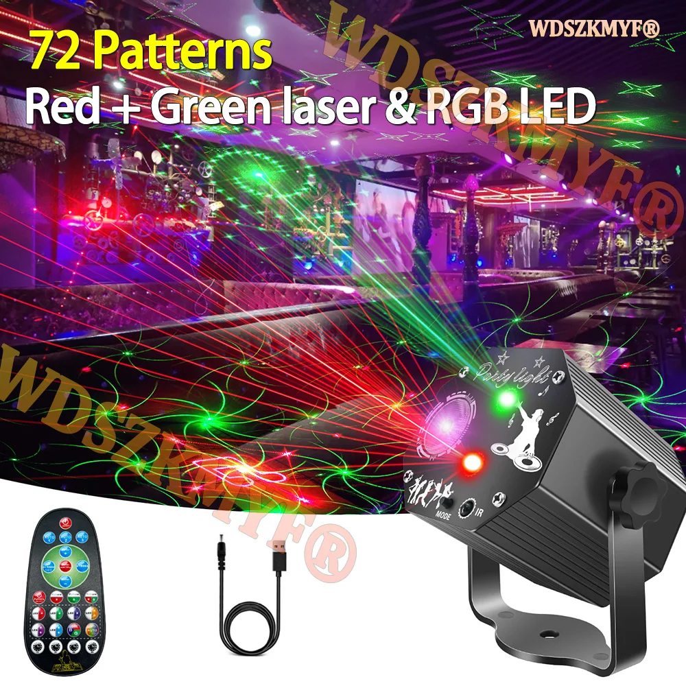 

2 IN 1 Mini DJ Disco Laser RGB Light Projector USB Rechargeable LED UV Sound Strobe Stage Effect Wedding Xmas Holiday Party Lamp
