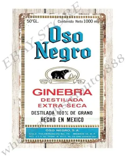 Oso Negro Black Bear Extra Seco Ginebra México bar pub cafetería cartel de chapa de metal