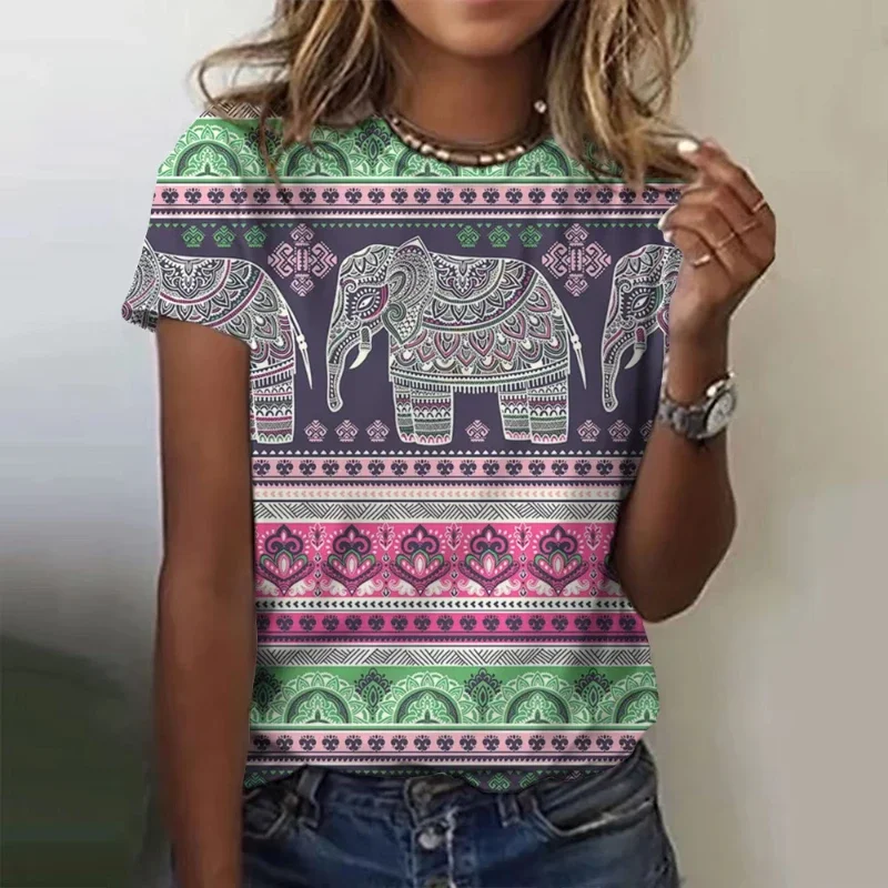 

Vintage Ethnic Elephant T-Shirt For Women 3D Printed Animal Graphic T Shirts Summer Casual Short Sleeve Oversized Tees Kids Tees