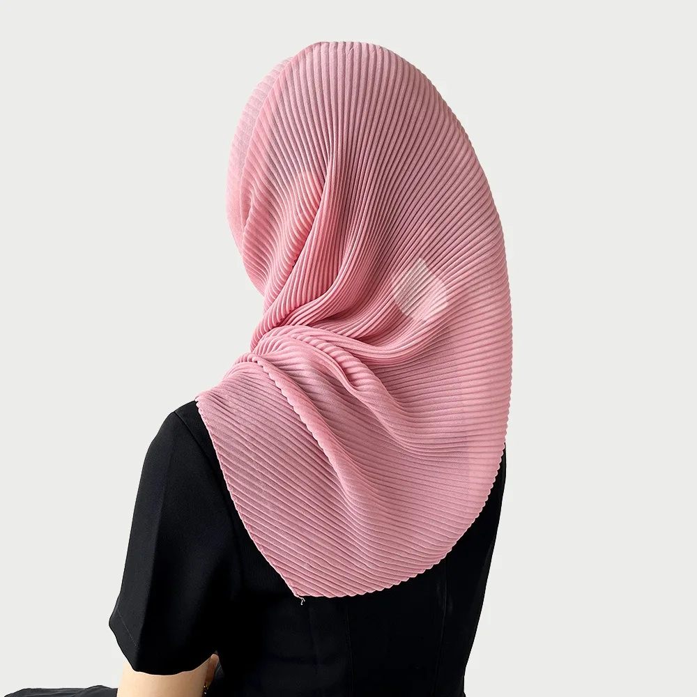 

Тюрбан с мягкой оберткой, шифоновый шарф для волос, тонкий ромб, однотонная бандана, повязка для волос, элегантный плиссированный шелковый шарф для девочек