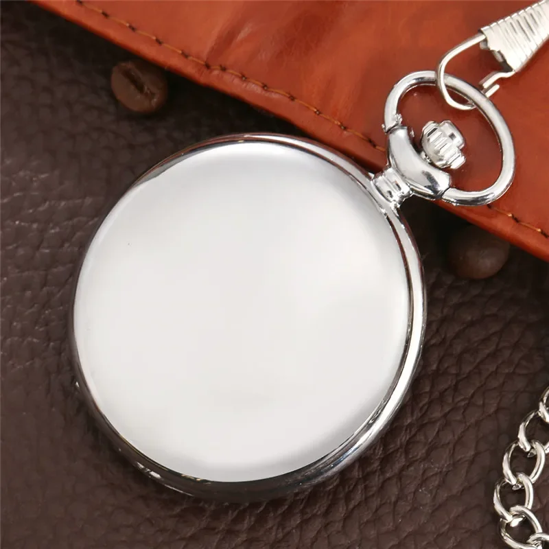 Silver Smooth Case Roman Number Display Quartz Analog Pocket Watch for Men Women Necklace Pendant Chain Reloj De Bolsillo Gift