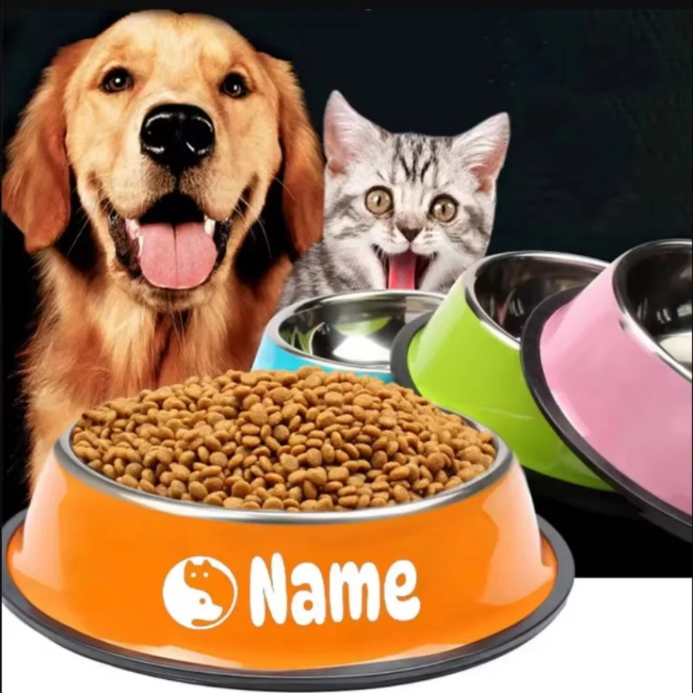 Custom Name Dog & Cat Stainless Steel Pet Bowl, Anti-dumping Non-slip Easy-to-clean Feeding Tool, Personalized Pet Gift