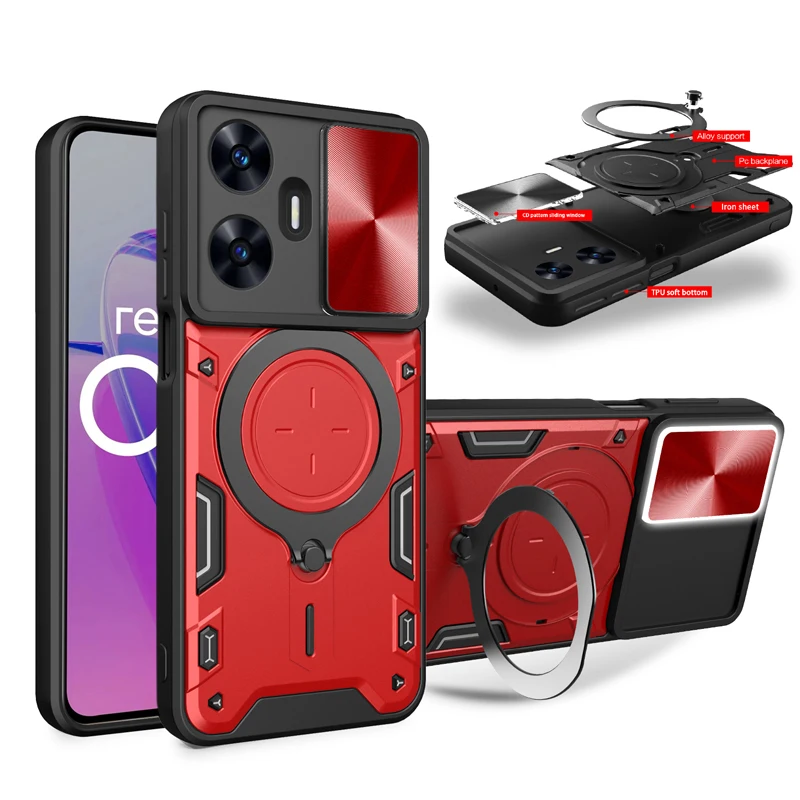 

Магнитный 360-градусный держатель ° Чехол-подставка с кольцом для Realme Narzo 70 Pro 5G N53 N55 N61 N63, жесткая задняя крышка