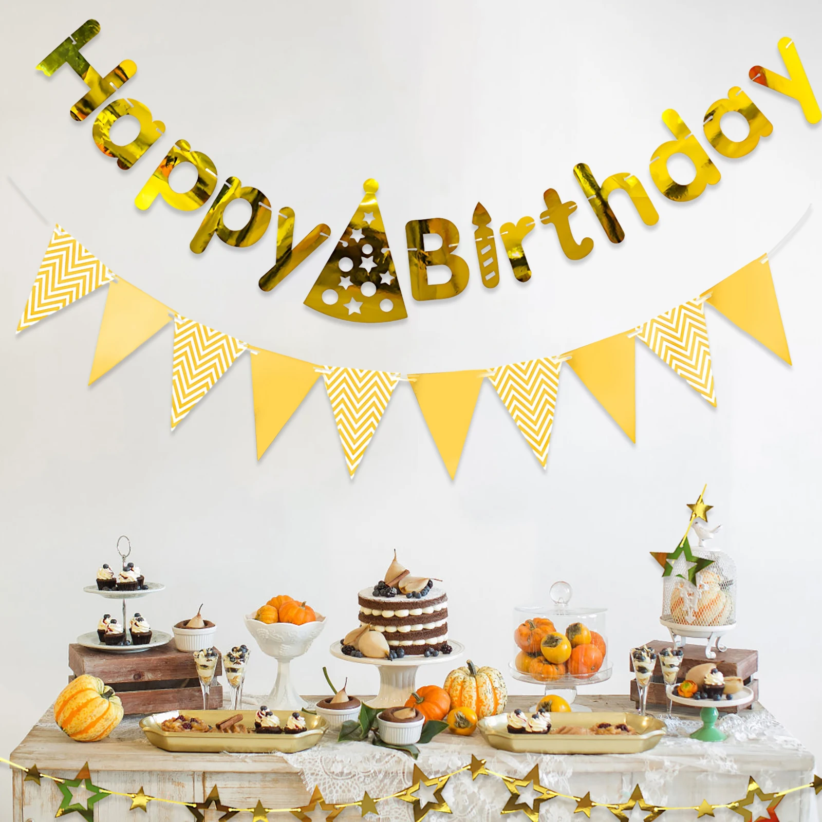 

Golden Banner Party Decor Birthday Banners For Kid Engagement Decal Hanging Sign Decorations Reusable Anniversary Accessories