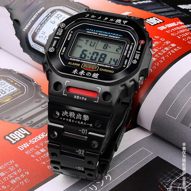 Para Casio G-SHOCK DW5600 pequeño cuadrado GW-B5600 GB-5600 GWX-5600 caja de metal mecha modificada accesorios de correa de acero inoxidable