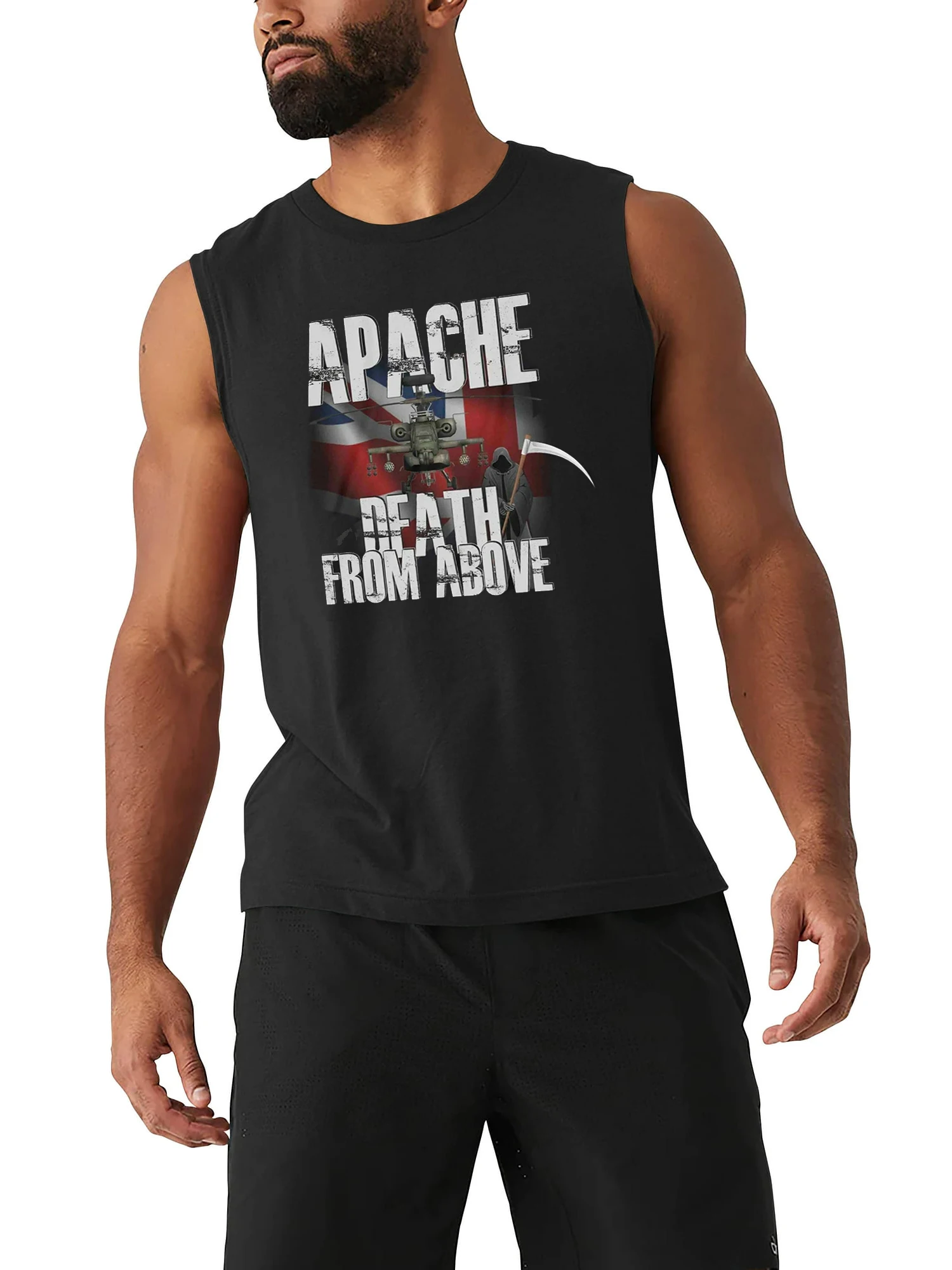 Death From Above - UK AH-64 Apache Attack Helicopter Tanktop 100% Cotton O-Neck Summer Casual Mens Tank Top Sleeveless T-shirt