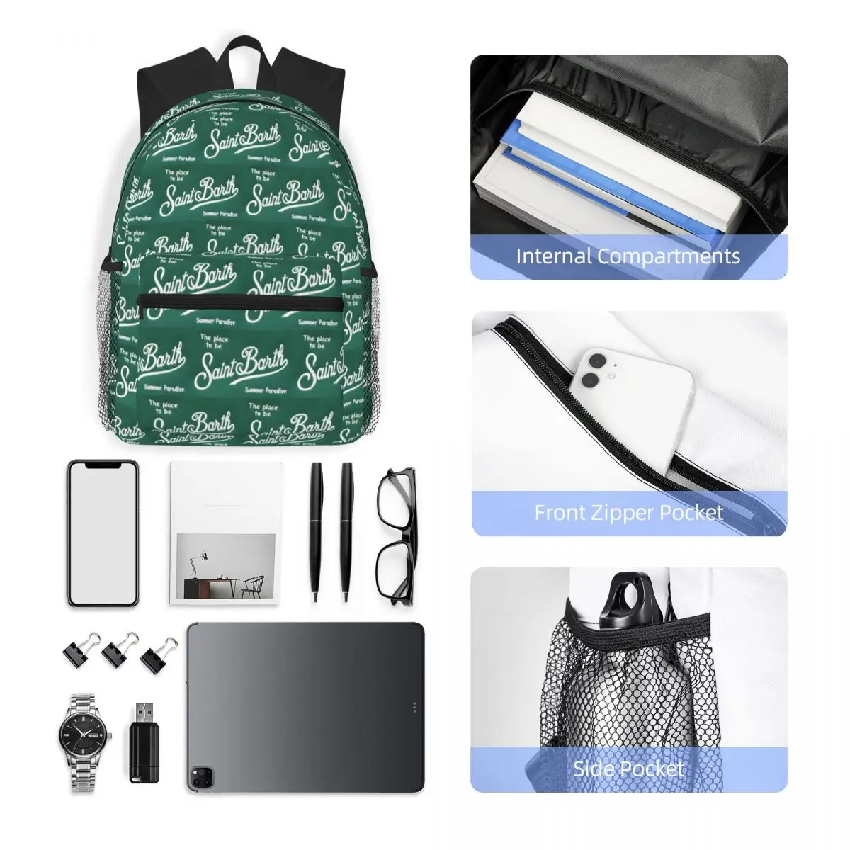 

Saint Barth Student Backpack School Bag Hiking Travel Daypack for Men Women Fashion Bookbag Shoulder Bags
