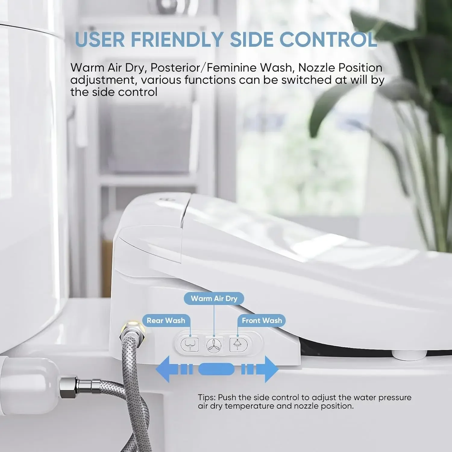 Electric Bidet Smart Toilet Seat with Dual Control Mode, Adjustable Warm Water and Air Dryer, Ultra Slim Heated Toilet Seat