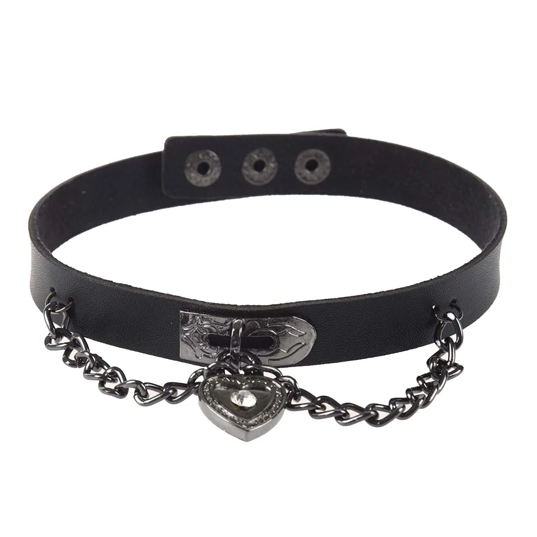สร้อยคอสร้อยคอรูปหัวใจหนังโกธิคโลลิต้า Punk Choker สีดำ