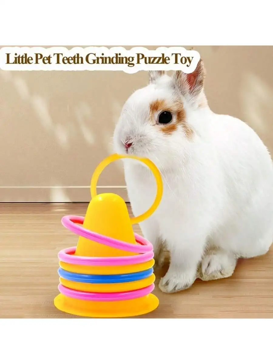 5Pcs Random Color Rabbit Guinea Pig Chew Puzzle Toy Enrichment Ring Stack