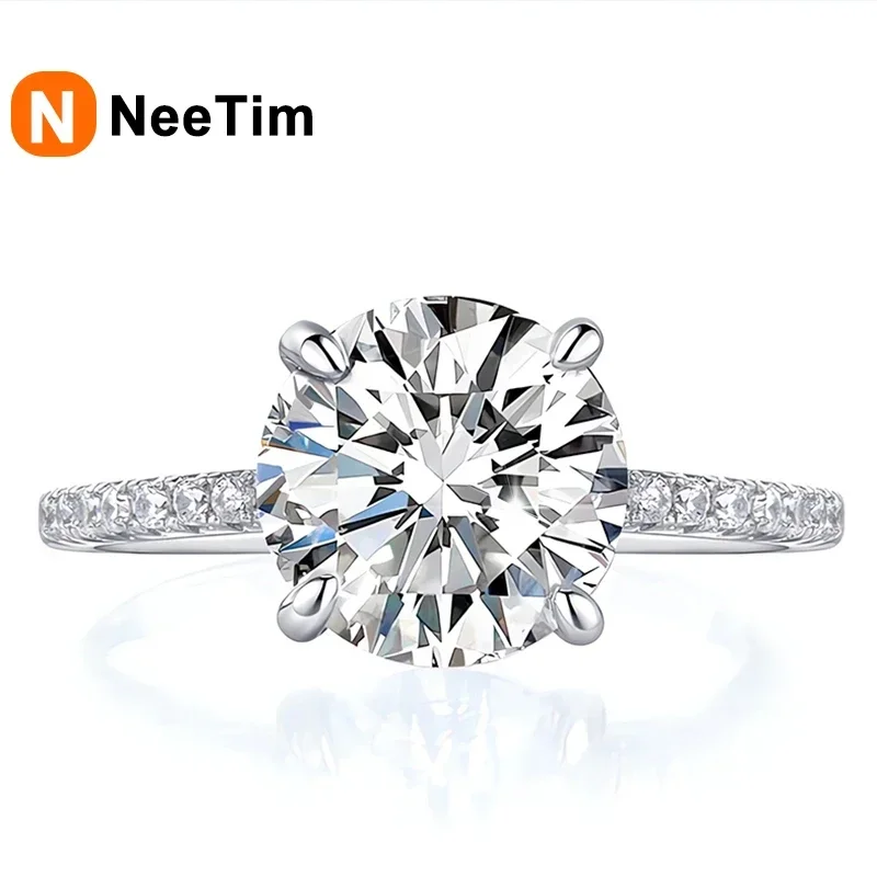 

NeeTim 5ct Moissanite Ring Lab Diamond VVS1 925 Sterling Silver Engagement Promise Wedding Band Fine Jewelry with GRA for Women