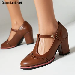 Vintage Shoes Woman 2024 British Style Oxfords T-straps Platform Hight Heels Female Footwear New Preppy Retro Summer Dress Shoes